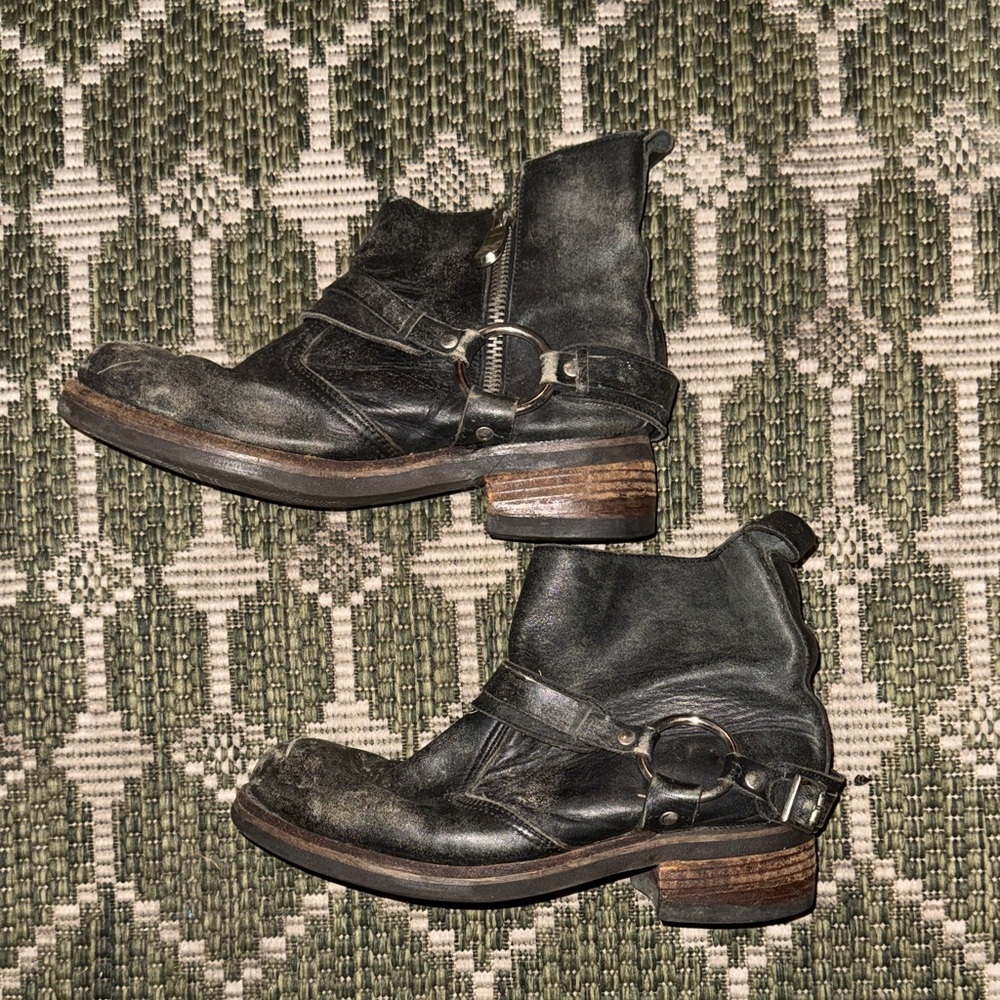 Women’s Black Leather Ankle Boots with Harness